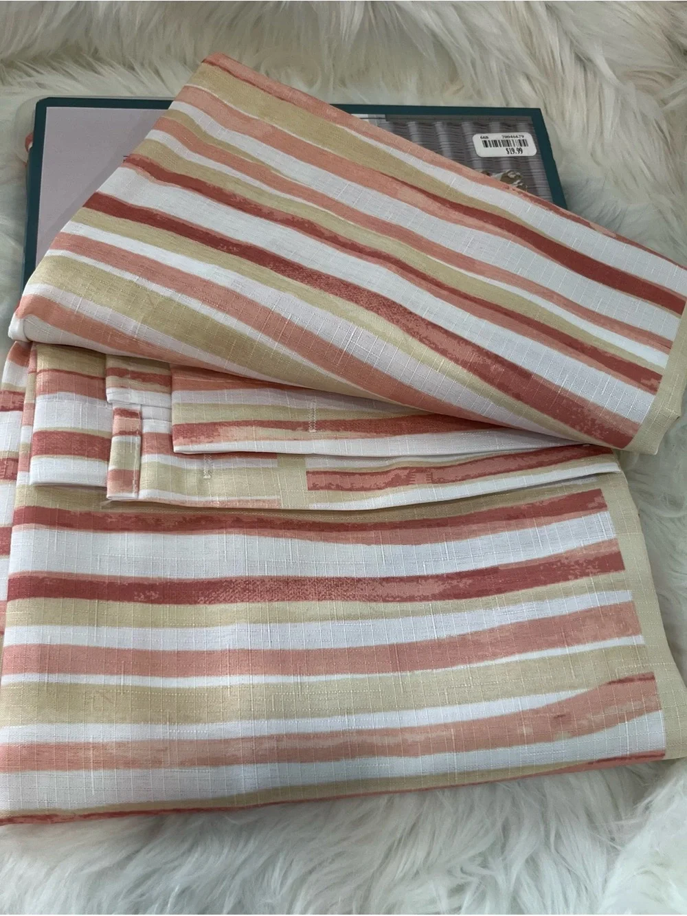 ZEST Kitchen + Home Striped Shower Curtain 72x72 Coral Beige White